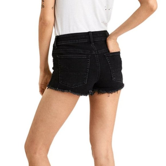 American Eagle Hi-Rise Shortie Size 8 US Black Jean Shorts Super Super Stretch X - Picture 8 of 14